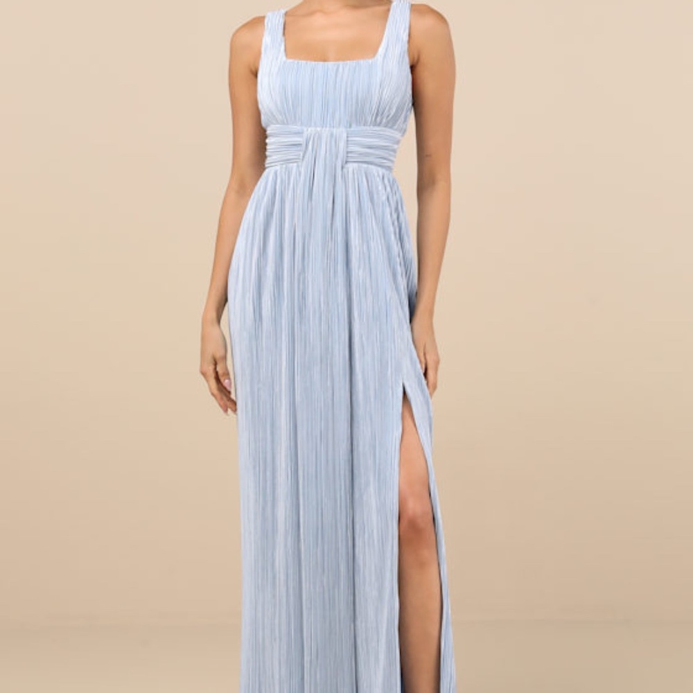 Lulus Light Blue Plisse Square Neck Sash Maxi Dress new with tags - Size XL